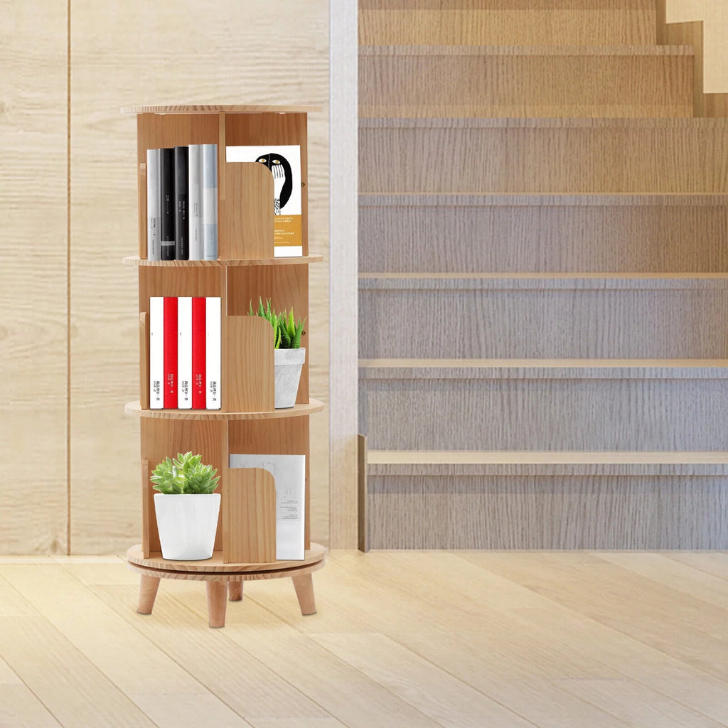 3 Tiered Rotating Wooden Bookshelf Storage Rack S52324