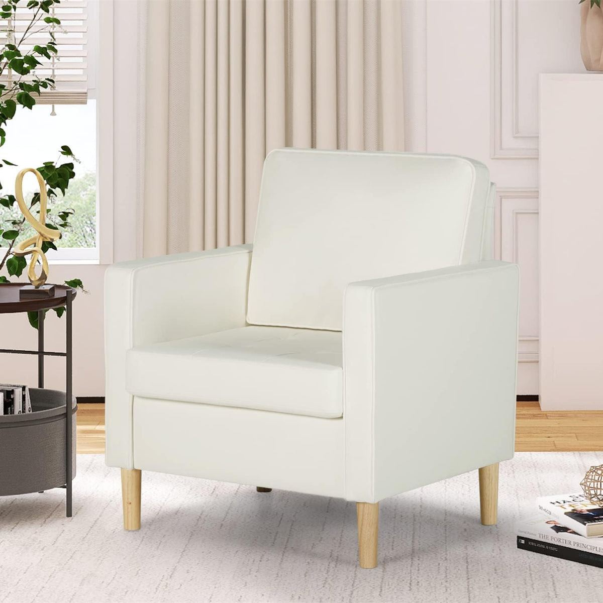 Cream White Faux Leather Single Sofa Chair B35565