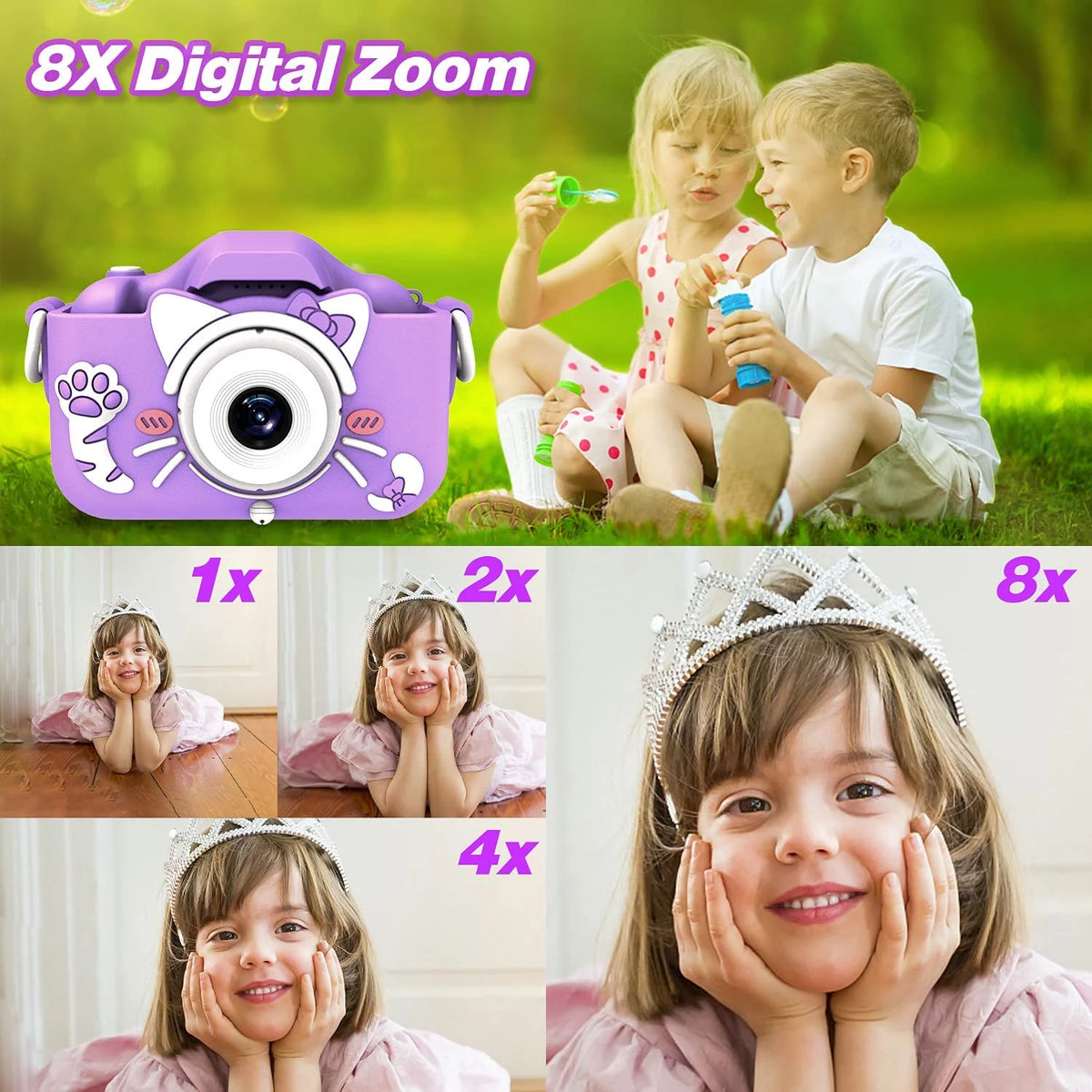 Kids Camera with Cartoon Soft Silicone Cover, 32G SD Card Included I3758