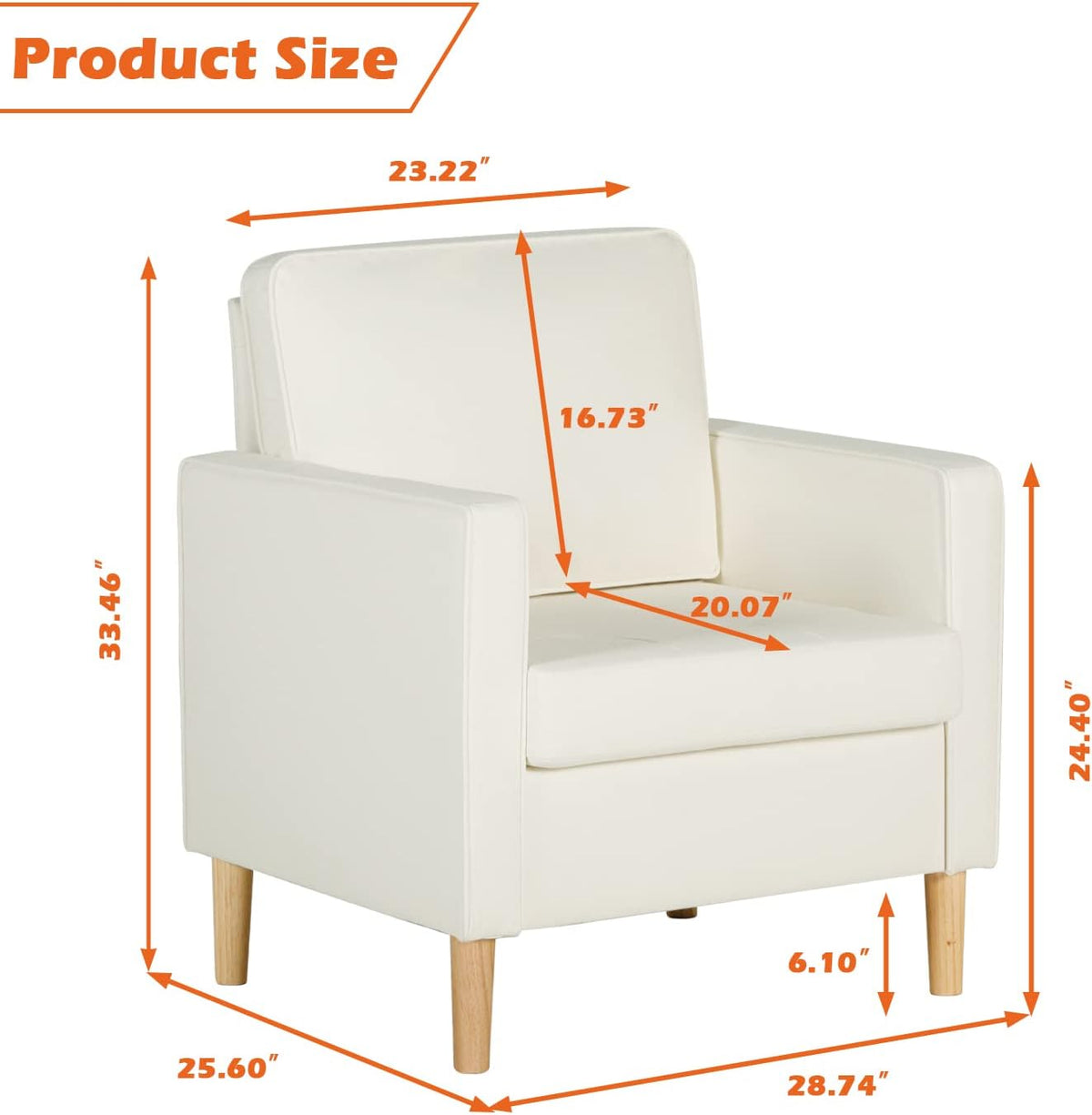 Cream White Faux Leather Single Sofa Chair B35565