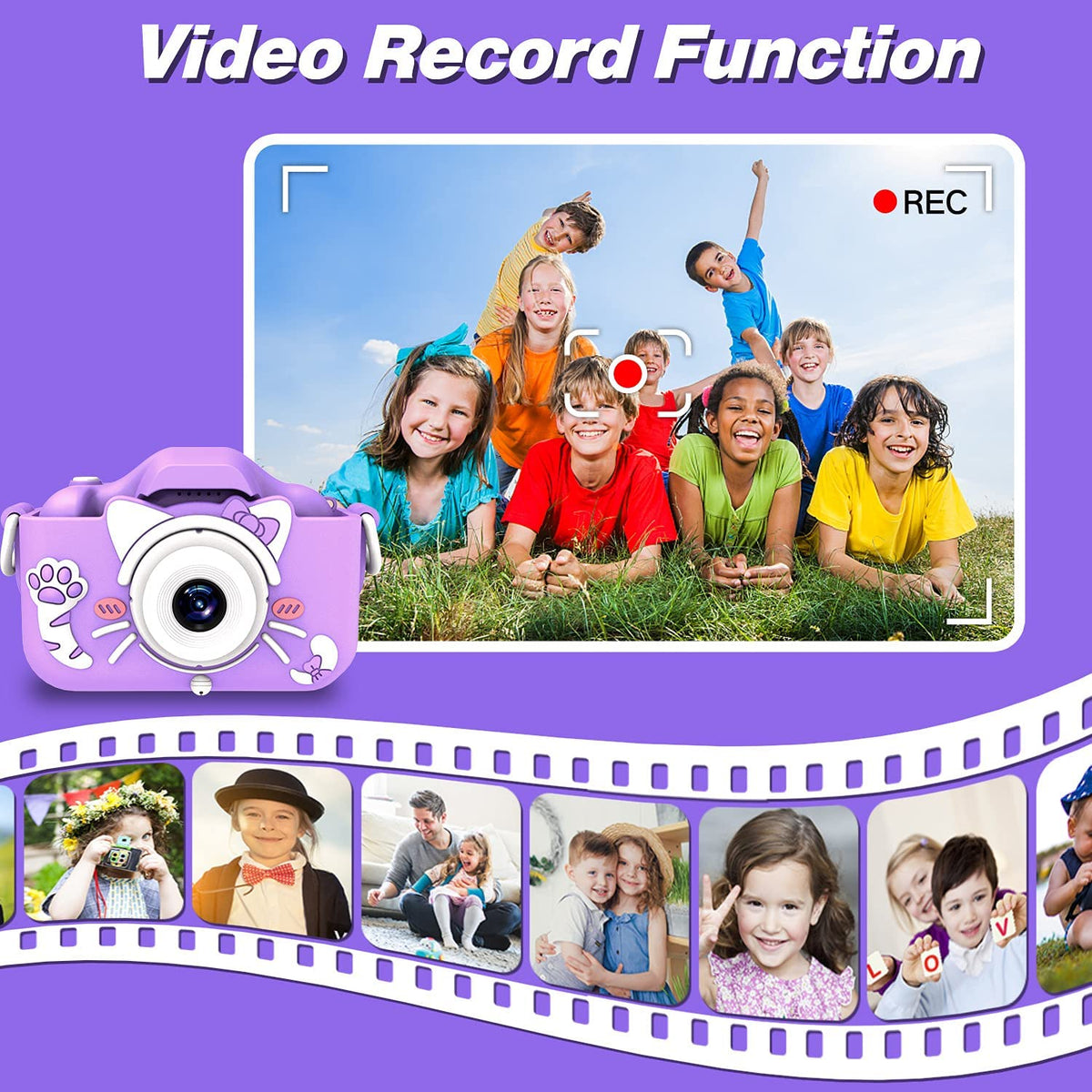 Kids Camera with Cartoon Soft Silicone Cover, 32G SD Card Included I3758