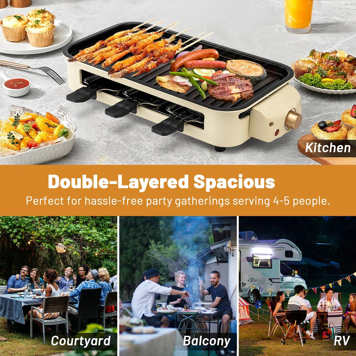 Non-Stick Portable Electric Indoor Grill with Removable Plate X8899