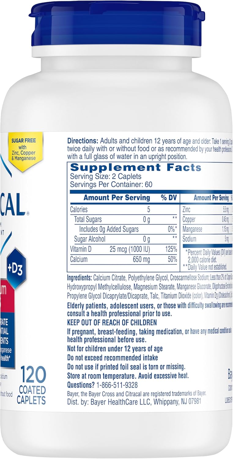 650 mg Calcium Citrate with 25 mcg Vitamin D3, 120 Count Calcium Supplement V288