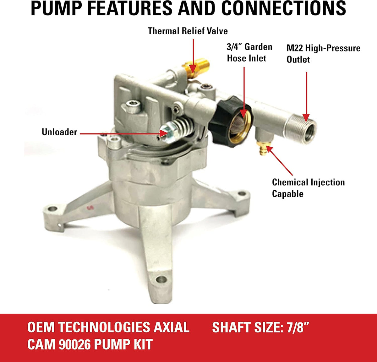 Vertical Axial Cam Pressure Washer Pump Kit, 3100 PSI, 2.4 GPM, 7/8 Shaft E30631