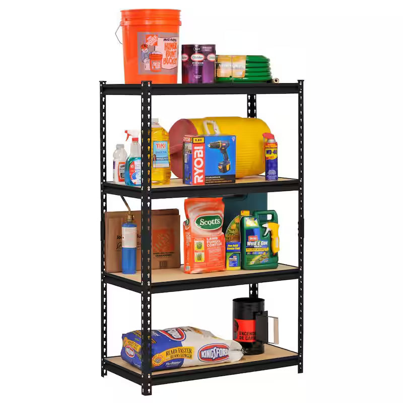 4-Tier Heavy Duty Steel Shelving Unit in Black L3197