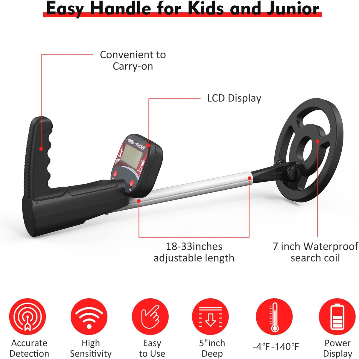Metal Detectors for Kids, 7-inch Waterproof Search Coil, Adjustable Stem, LCD Screen, Pack of 2 C150