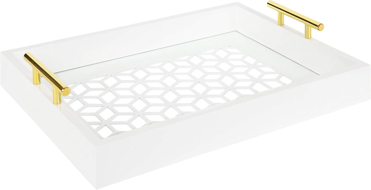 Navy Blue and Gold Rectangle Decorative Tray with Metal Handles U8661