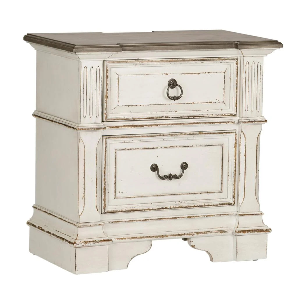 White 2 Drawer Night Stand with Charging Station G587