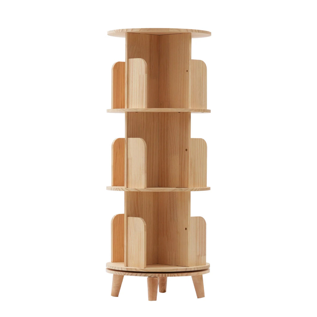 3 Tiered Rotating Wooden Bookshelf Storage Rack S52324