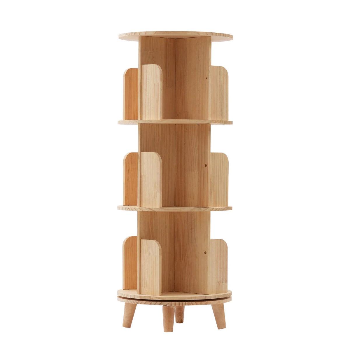 3 Tiered Rotating Wooden Bookshelf Storage Rack S52324