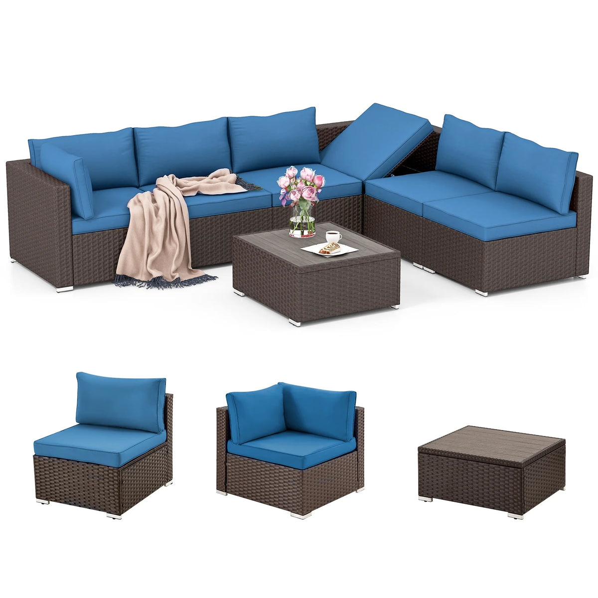 7 Piece All-Weather Rattan Wicker Patio Furniture Set M635392