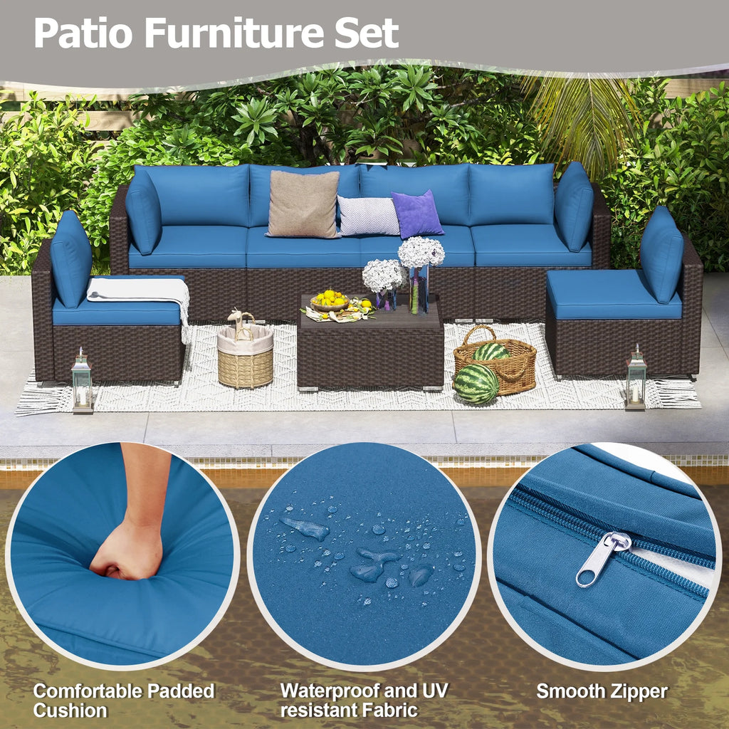 7 Piece All-Weather Rattan Wicker Patio Furniture Set M635392
