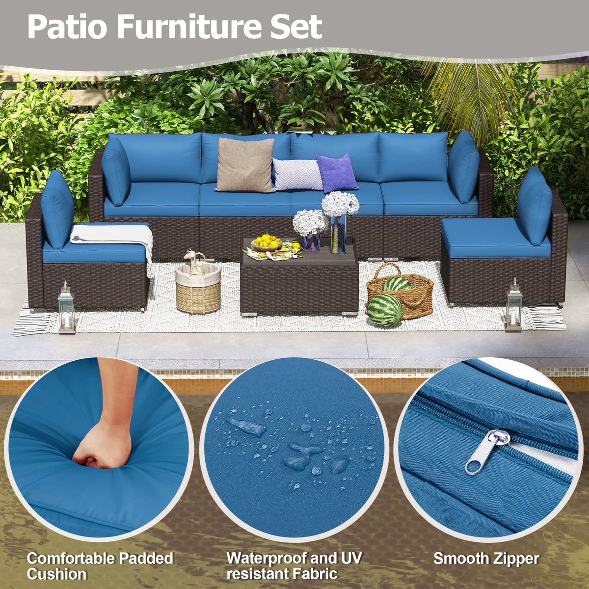7 Piece All-Weather Rattan Wicker Patio Furniture Set M635392