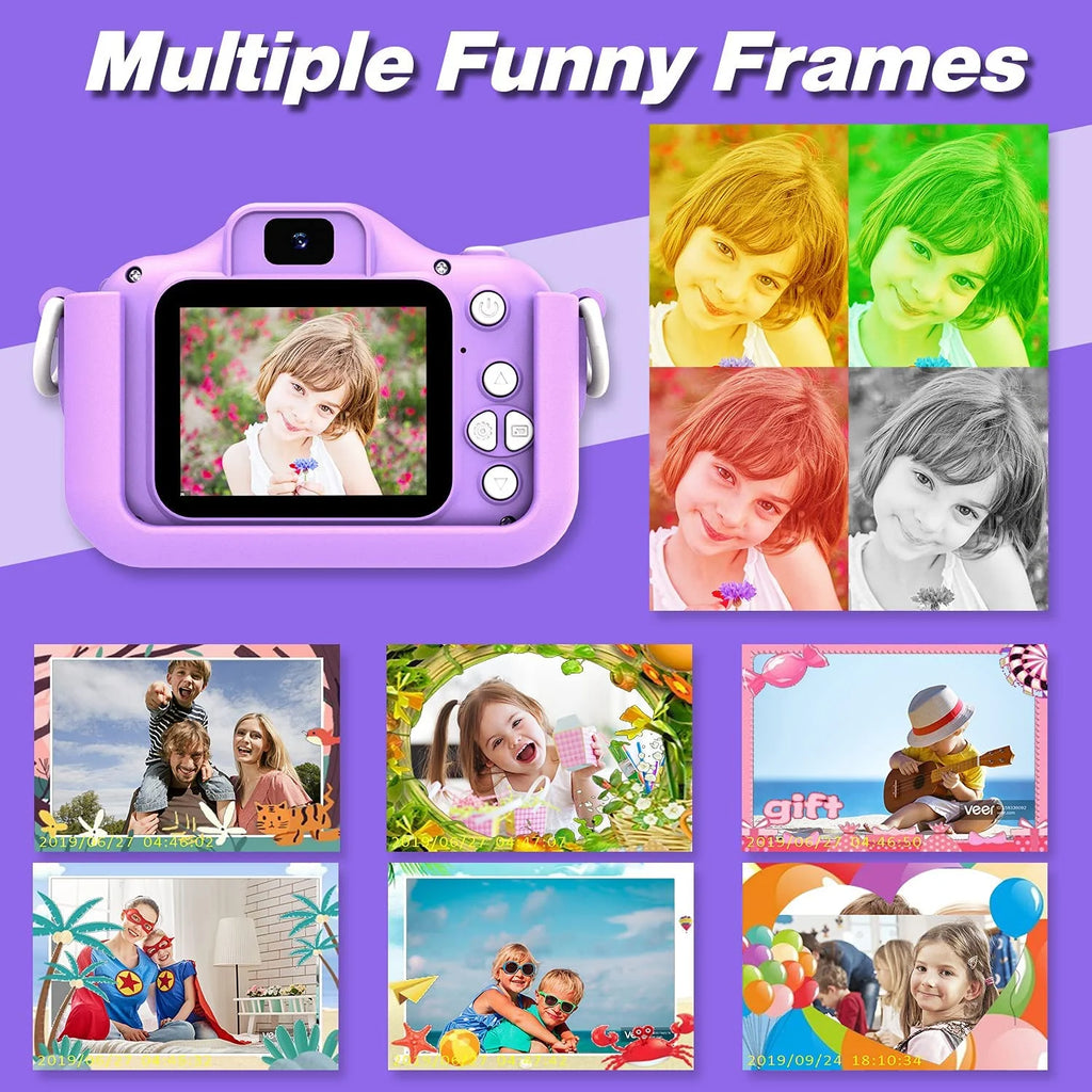 Kids Camera with Cartoon Soft Silicone Cover, 32G SD Card Included I3758