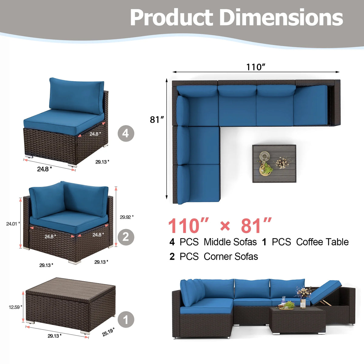 7 Piece All-Weather Rattan Wicker Patio Furniture Set M635392