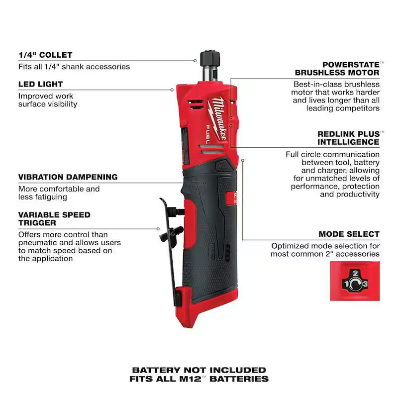12V Lithium-Ion Brushless Cordless 1/4 in. Straight Die Grinder F227103