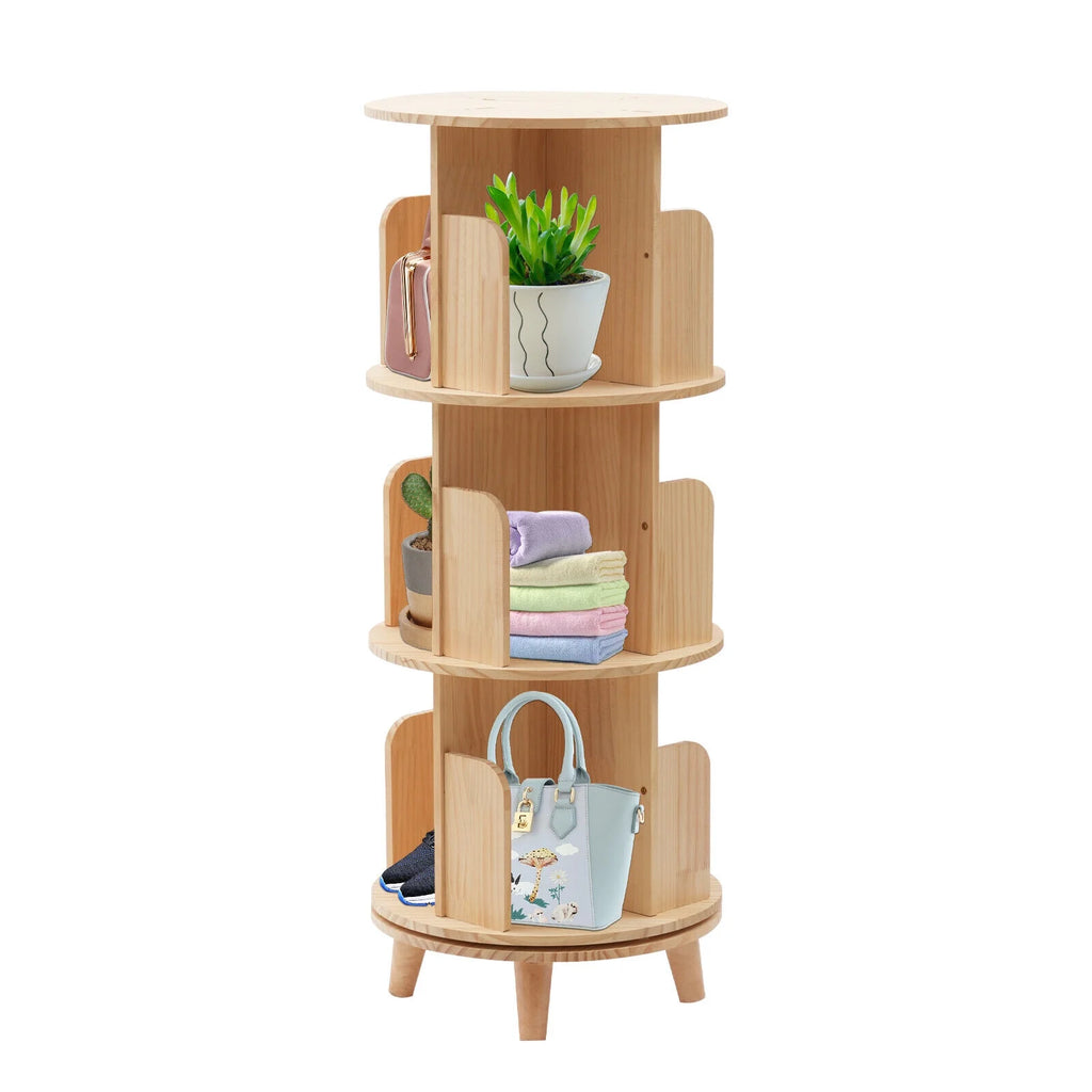 3 Tiered Rotating Wooden Bookshelf Storage Rack S52324
