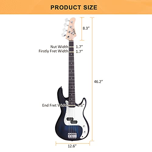 Red Full Size 4 String Electric Bass Guitar V5214