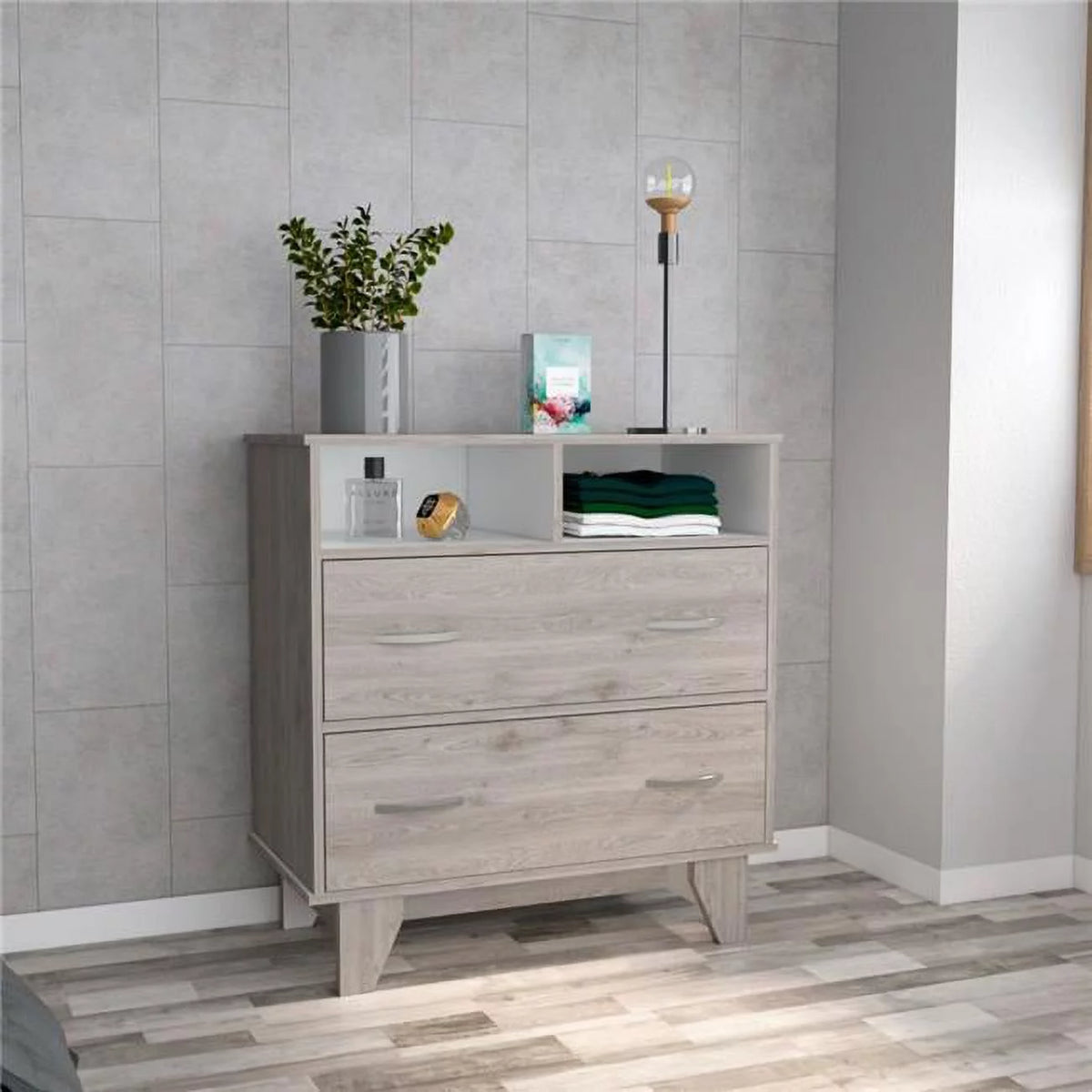 Light Gray White Two Drawer Dresser Q530255