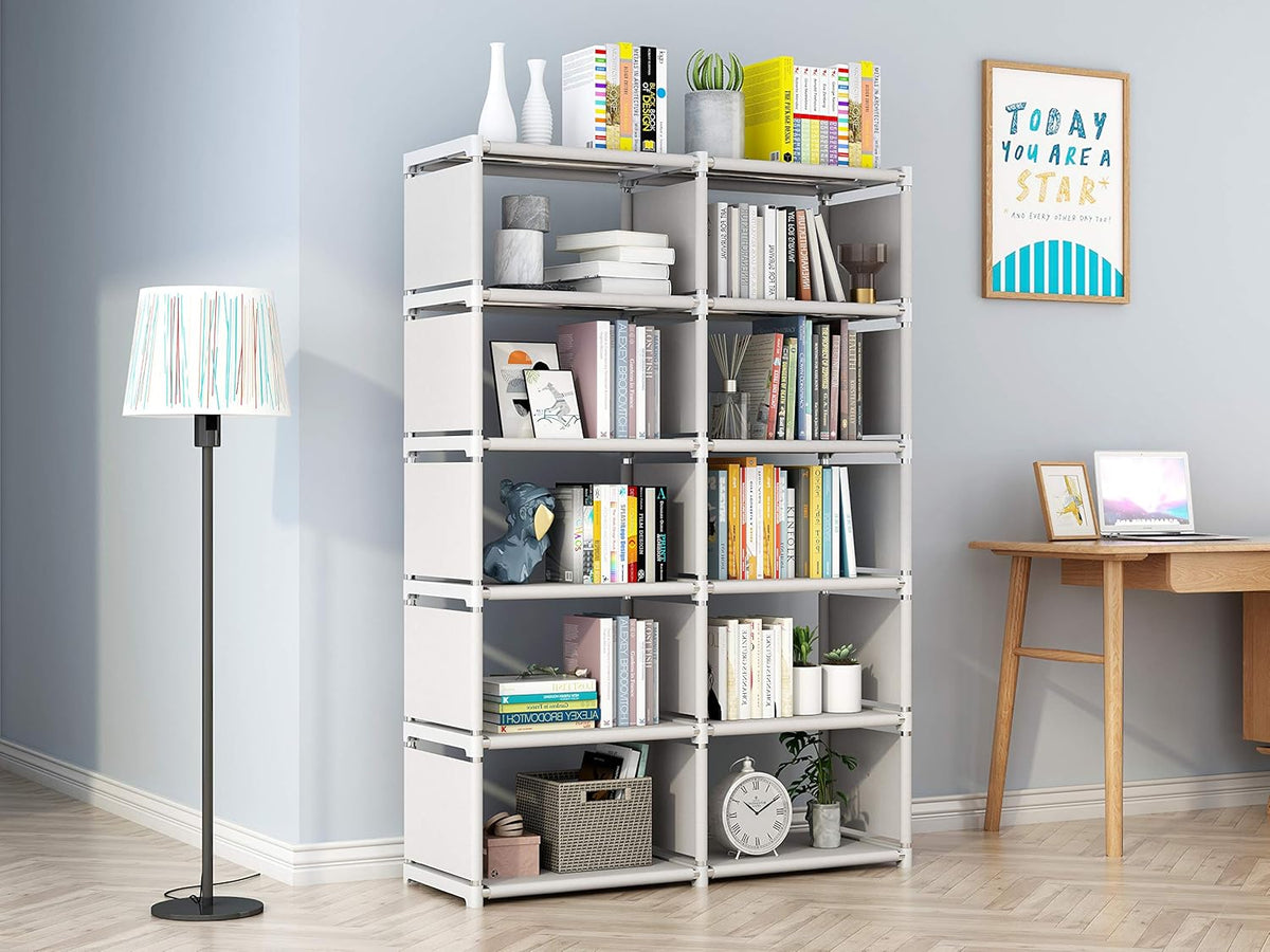 Gray 5 Tier 10 Cubes Storage Shelves Bookcase W99619