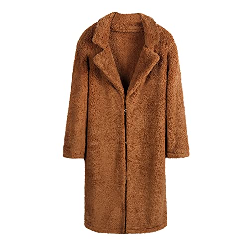 Womens Fuzzy Fleece Lapel Long Cardigan Faux Fur Warm Open Front Jackets Soft Sherpa Teddy Coat F44011