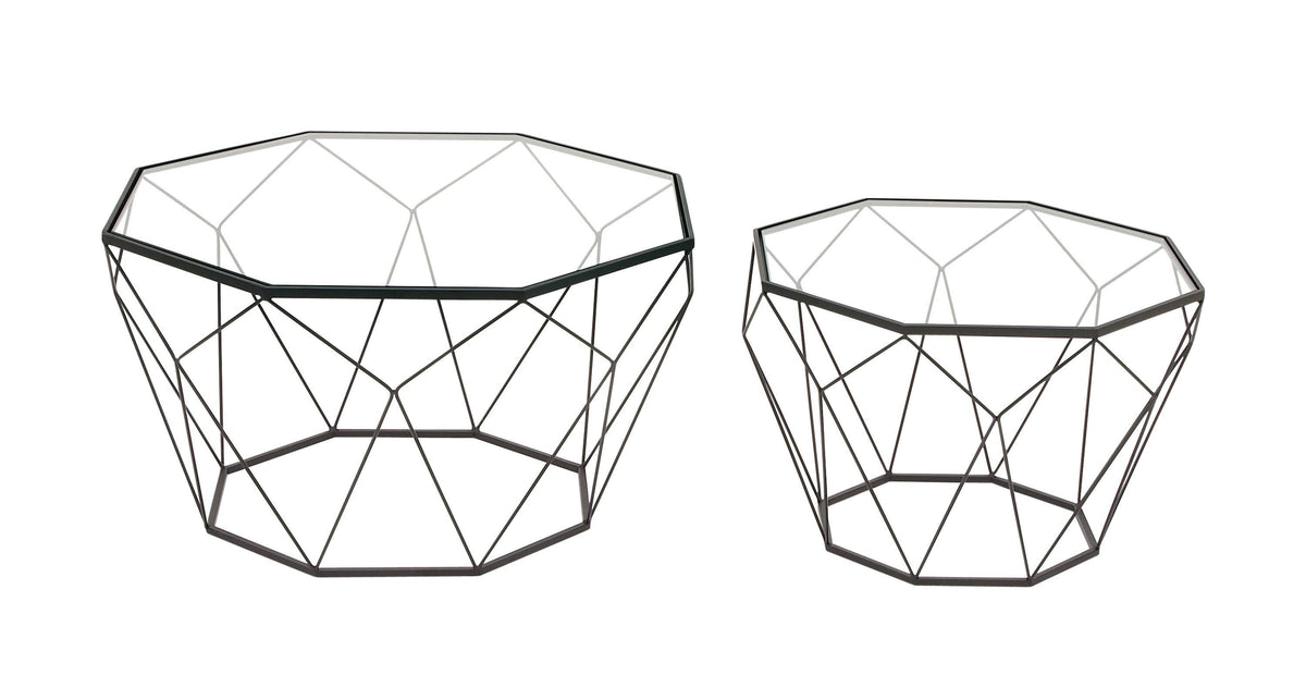 Metal Glass Accent Table Set of 2 H546