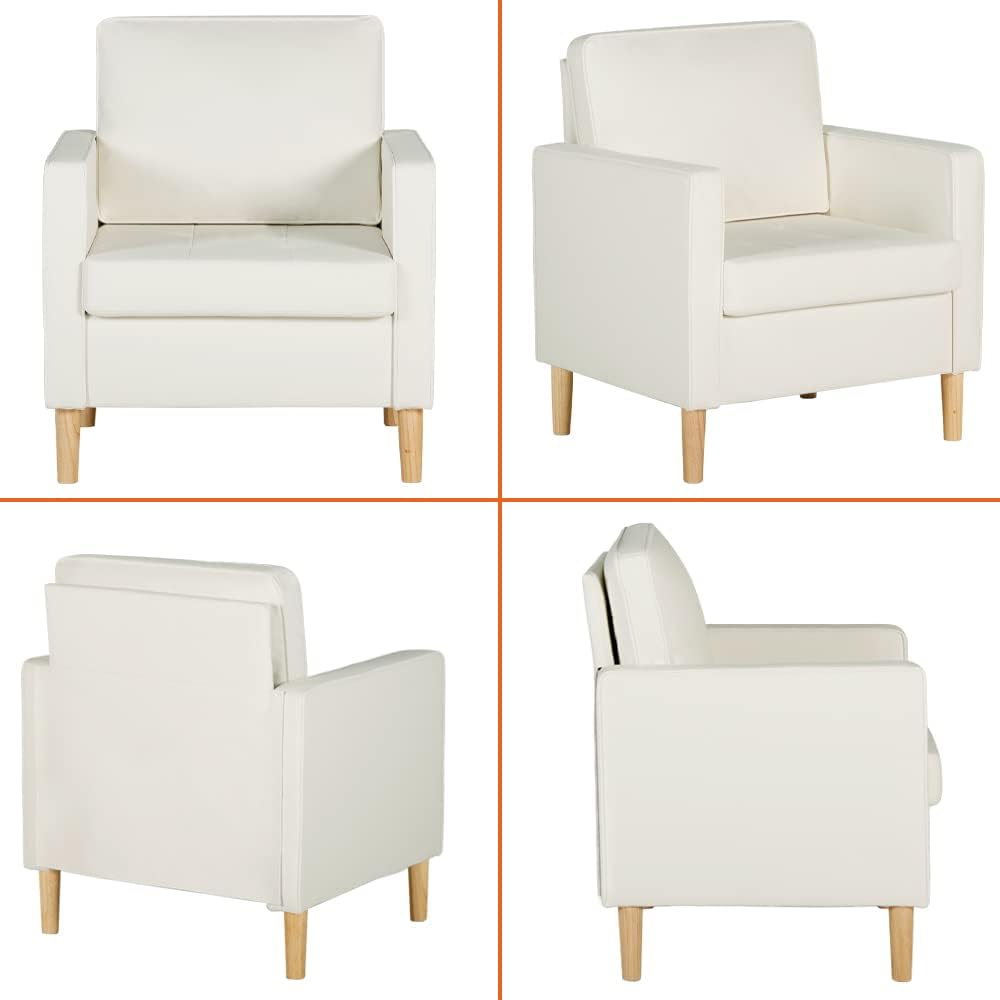 Cream White Faux Leather Single Sofa Chair B35565