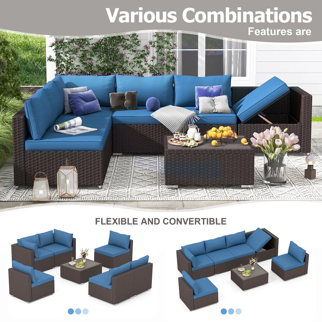 7 Piece All-Weather Rattan Wicker Patio Furniture Set M635392