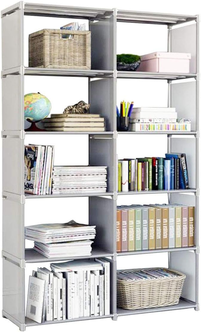 Gray 5 Tier 10 Cubes Storage Shelves Bookcase W99619