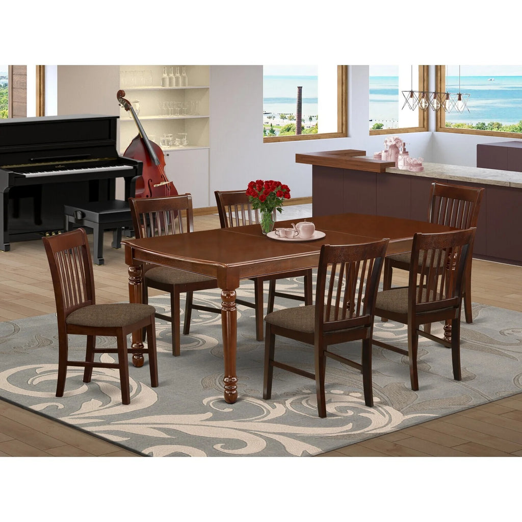 7Pc Rectangular 60/78" Family Table With 18 In Leaf And Six Microfiber Seat Chairs V9097