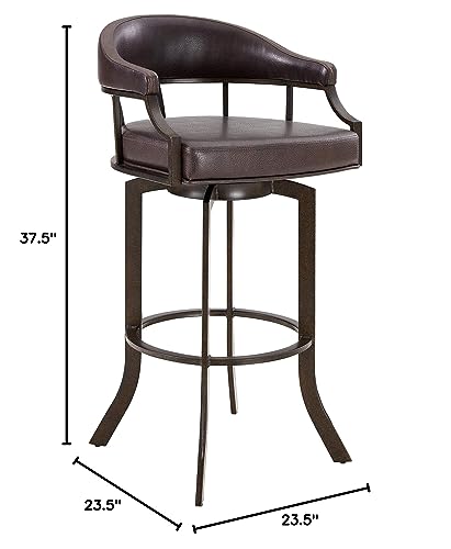 Brown Faux Leather Swivel Metal Kitchen Barstool V99131