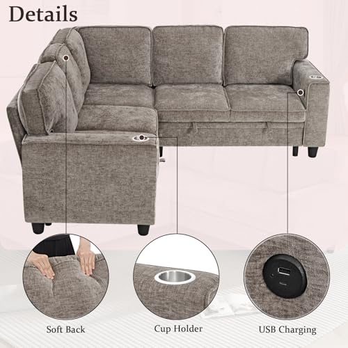 86 INCH L Shaped Convertible Sleeper Sectional Sofa Pull-Out Couch Bed T60992