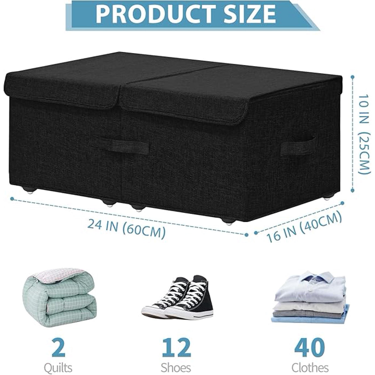 Black 2 Pack Under Bed Storage Container with Wheels and Lids X222