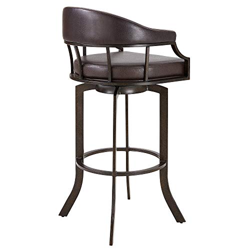 Brown Faux Leather Swivel Metal Kitchen Barstool V99131