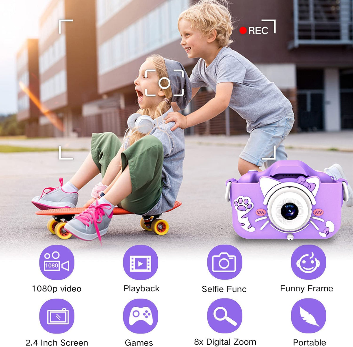 Kids Camera with Cartoon Soft Silicone Cover, 32G SD Card Included I3758