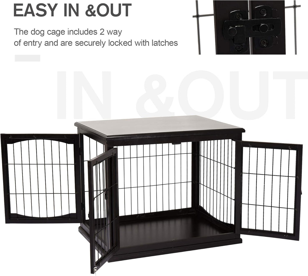 26'' Wooden Dog Cage Pet Crate Kennel with Double Door, Dark Brown D58910
