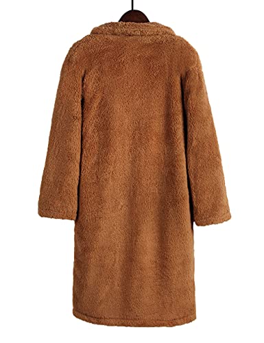 Womens Fuzzy Fleece Lapel Long Cardigan Faux Fur Warm Open Front Jackets Soft Sherpa Teddy Coat F44011