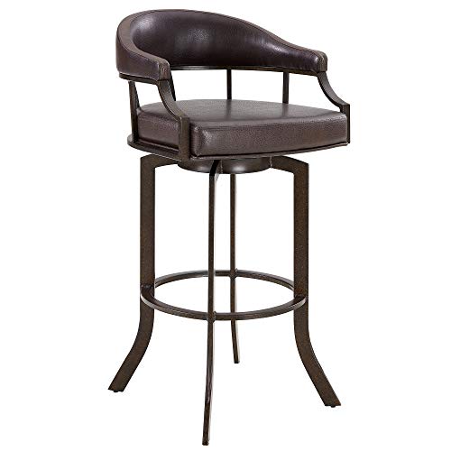 Brown Faux Leather Swivel Metal Kitchen Barstool V99131
