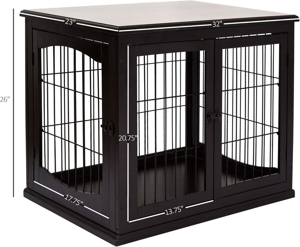 26'' Wooden Dog Cage Pet Crate Kennel with Double Door, Dark Brown D58910