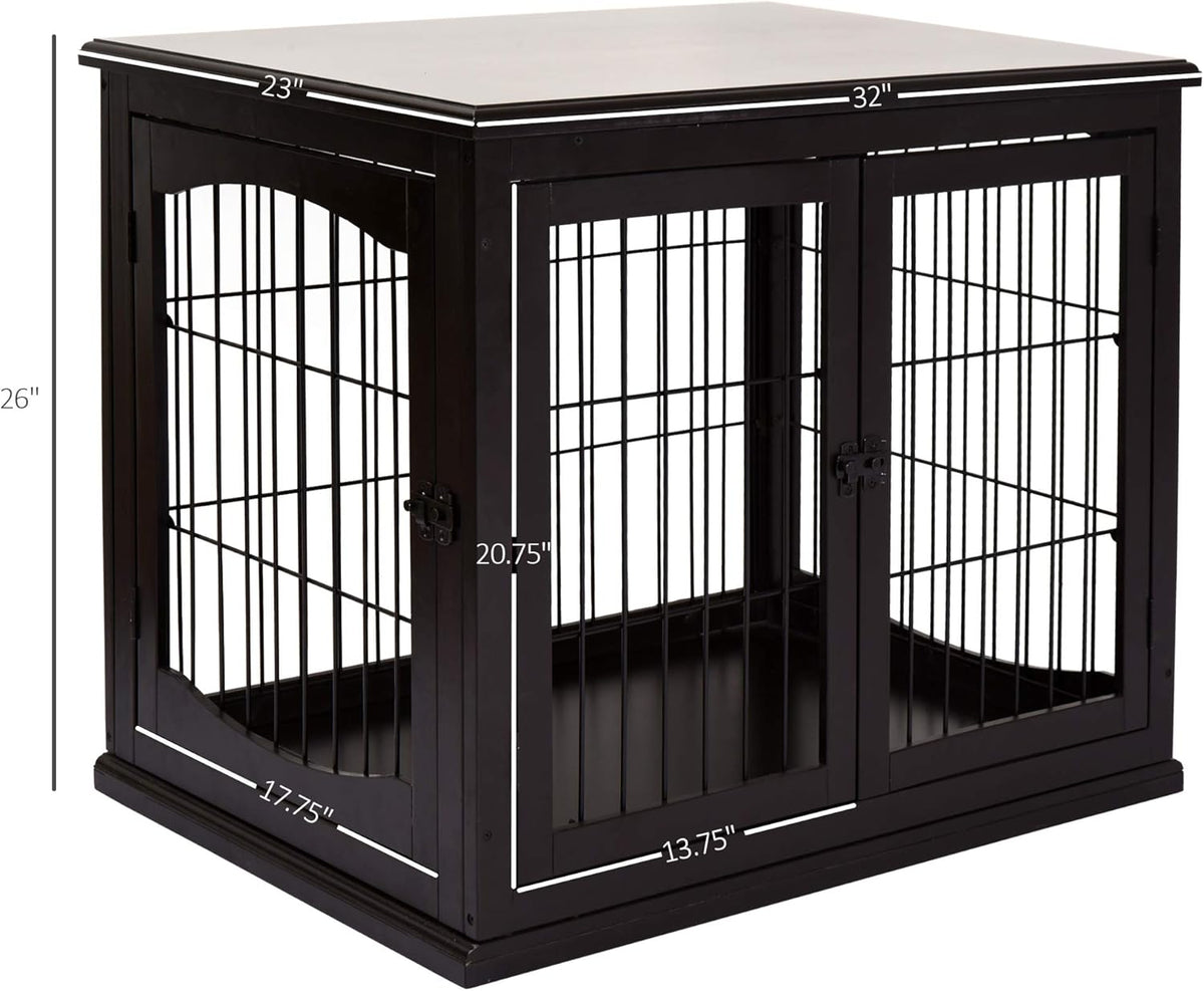 26'' Wooden Dog Cage Pet Crate Kennel with Double Door, Dark Brown D58910