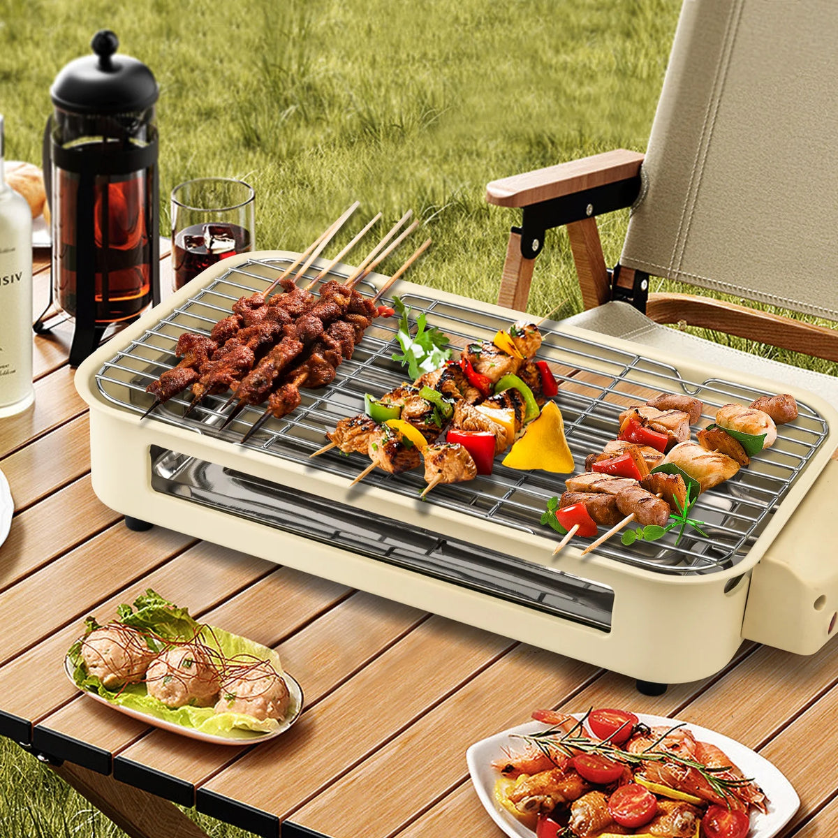 Non-Stick Portable Electric Indoor Grill with Removable Plate X8899