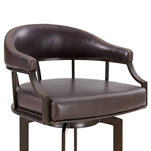 Brown Faux Leather Swivel Metal Kitchen Barstool V99131
