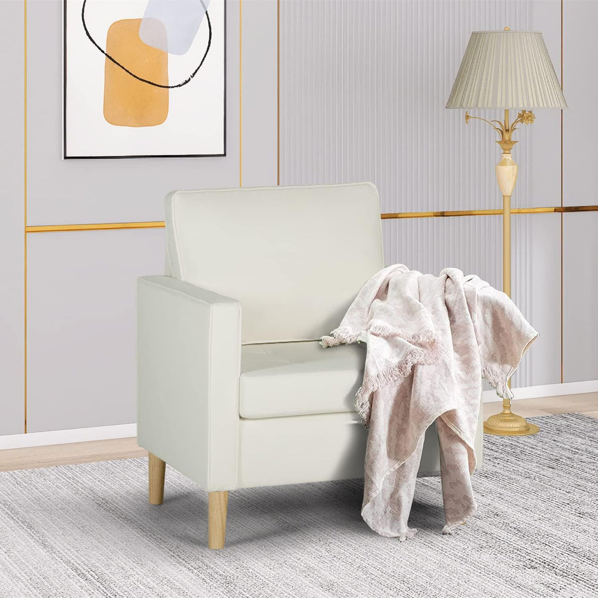 Cream White Faux Leather Single Sofa Chair B35565