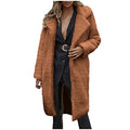 Womens Fuzzy Fleece Lapel Long Cardigan Faux Fur Warm Open Front Jackets Soft Sherpa Teddy Coat F44011