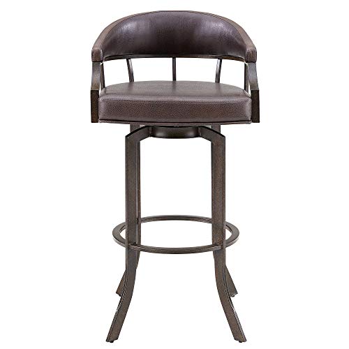 Brown Faux Leather Swivel Metal Kitchen Barstool V99131