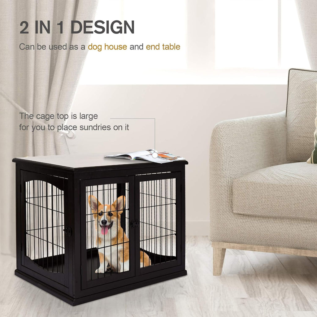 26'' Wooden Dog Cage Pet Crate Kennel with Double Door, Dark Brown D58910