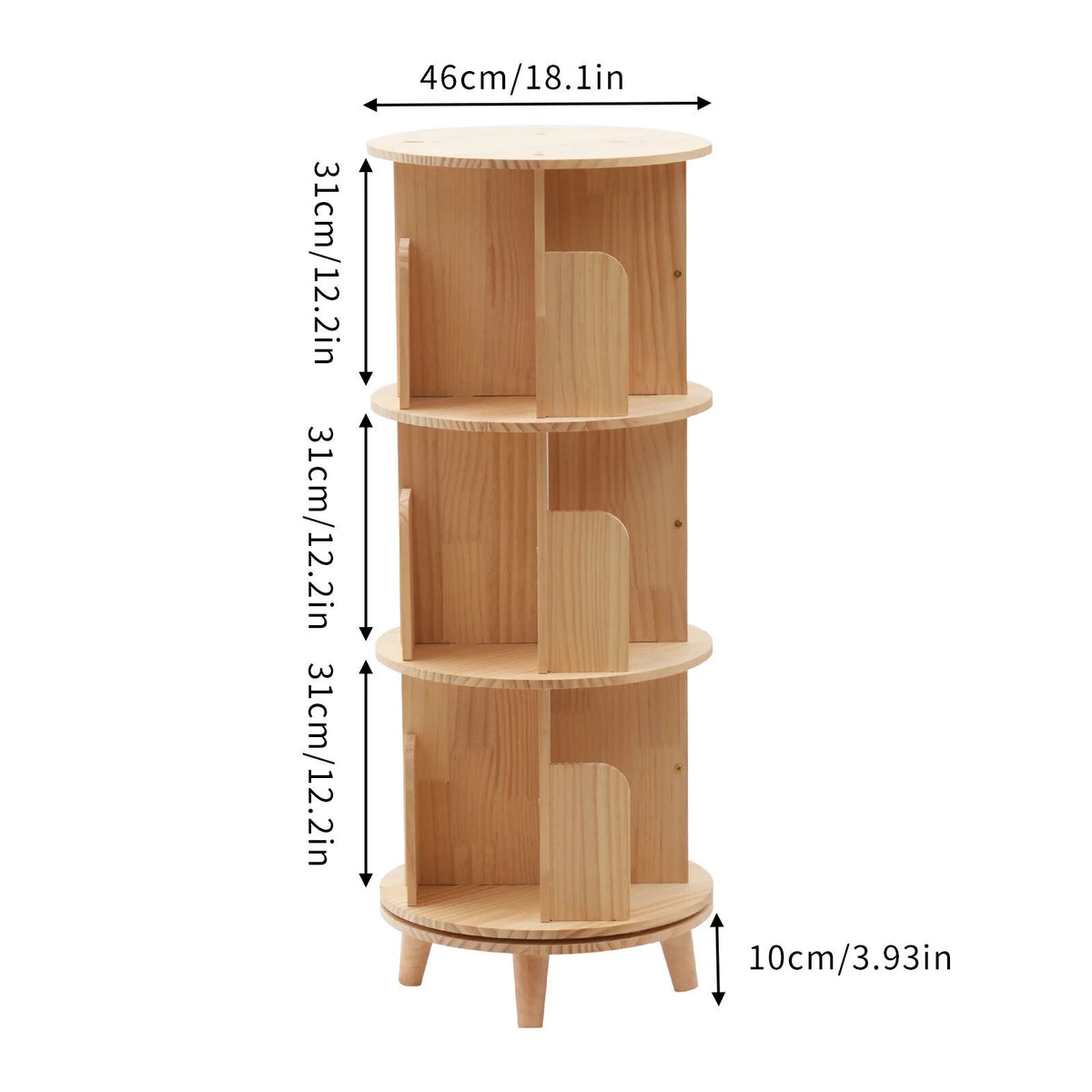 3 Tiered Rotating Wooden Bookshelf Storage Rack S52324