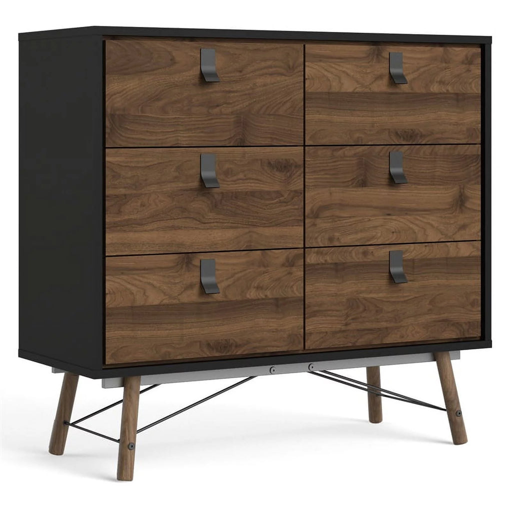 Black Matte and Walnut 6 Drawer Engineered Wood Chest X76443