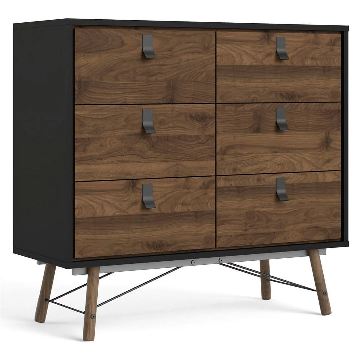 Black Matte and Walnut 6 Drawer Engineered Wood Chest X76443