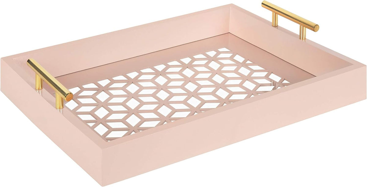 Navy Blue and Gold Rectangle Decorative Tray with Metal Handles U8661